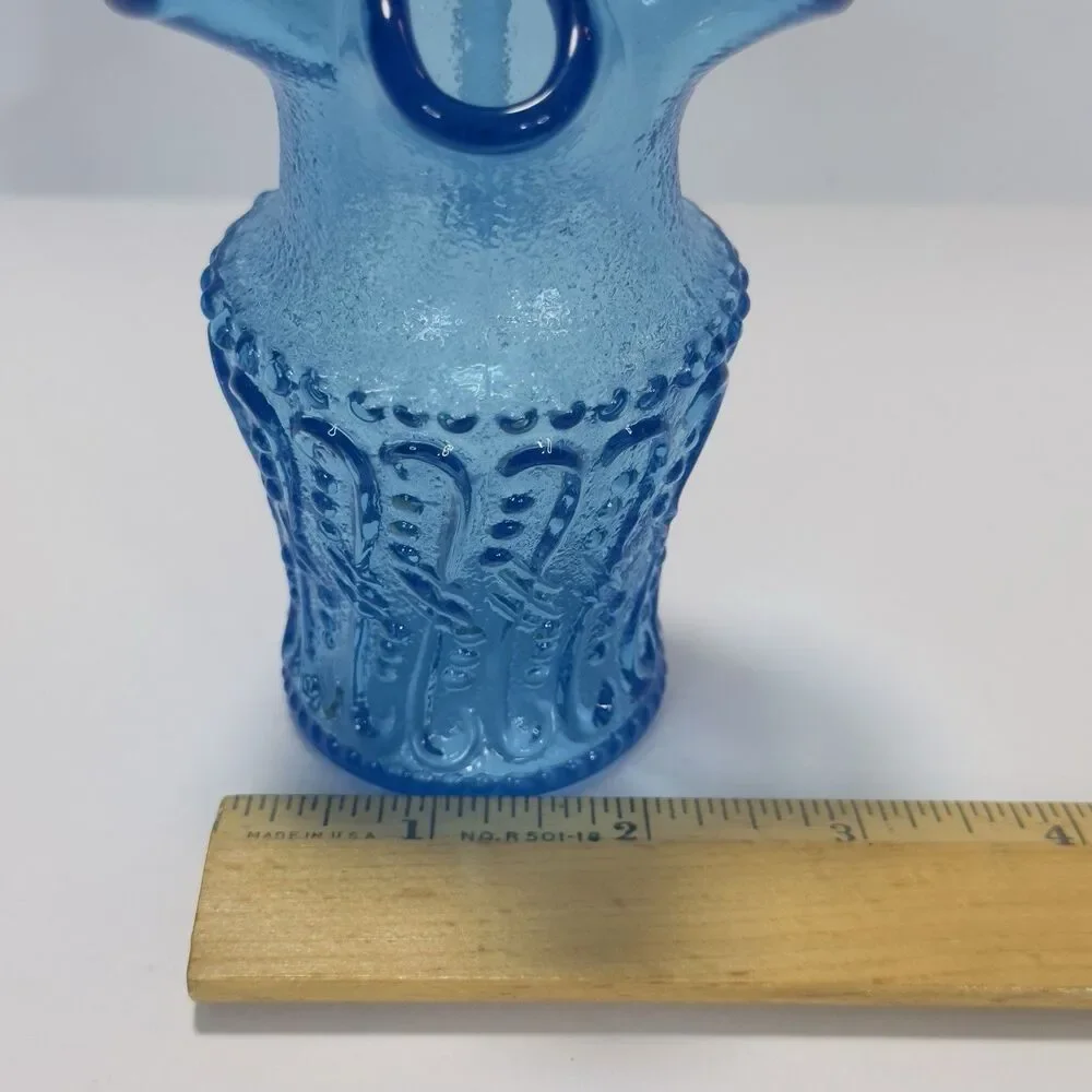 Pitcher Jug Kanawha Ice Colonial Blue Glass Mini UV Raised Loop Swirl Dots Wavy